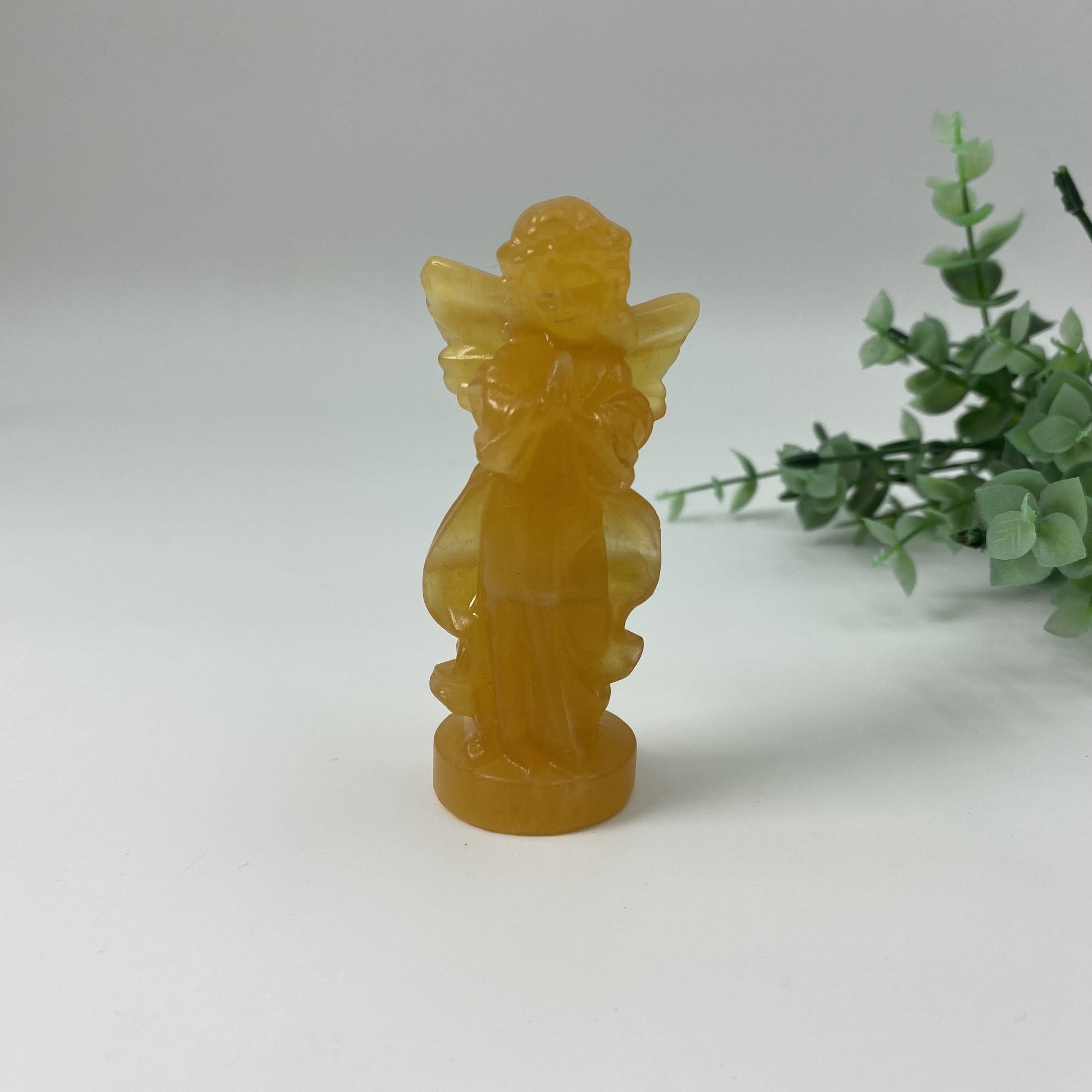 Yellow Calcite Angel Carving Natural Crystal Stone Home Ornament Healing